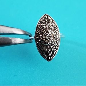 Antique Art Deco Marcasite Sterling Silver Ring Navette Size 7 3/4